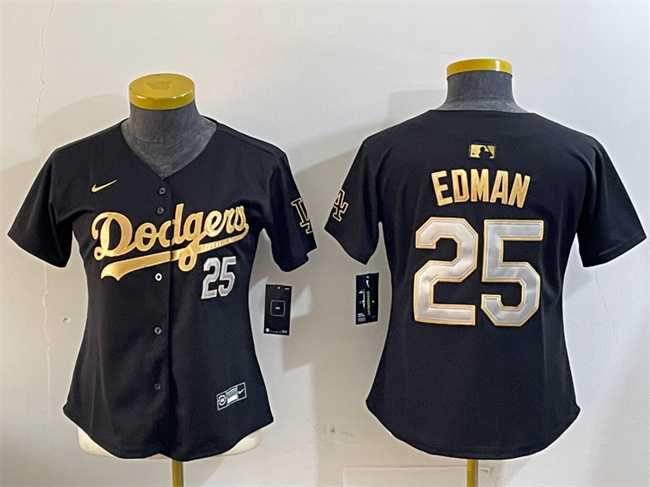 Women%27s Los Angeles Dodgers #25 Tommy Edman Black Gold Limited Stitched Jersey